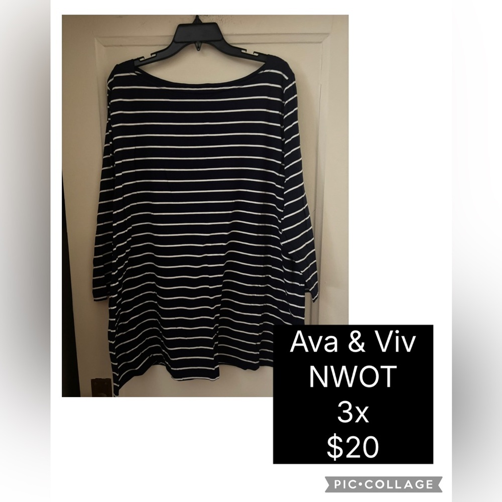 Ava & Viv Navy Striped Top
